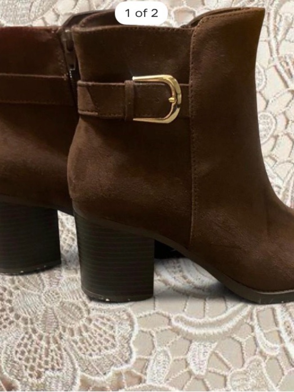 Women's Brown Suede Ankle Boots with Block Heel